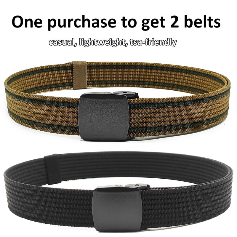 HOANAN Non-Metal Nylon Belt, Mens Casual Web Jeans Waist Belt Tactical Work Belt, Black + Coyote Brown - Image 3